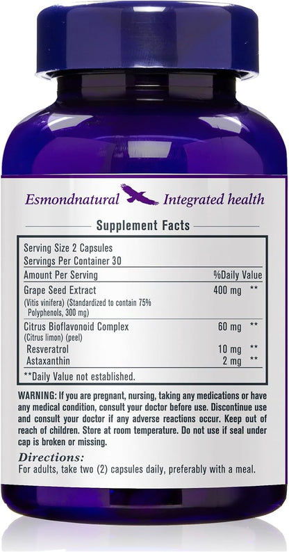 (8 Pack) Esmond Natural: Grapeseed Extract (Helps Maintain Antioxidant Health), GMP, Natural Product Assn Certified, Made in USA - 400mg, 480 Capsules