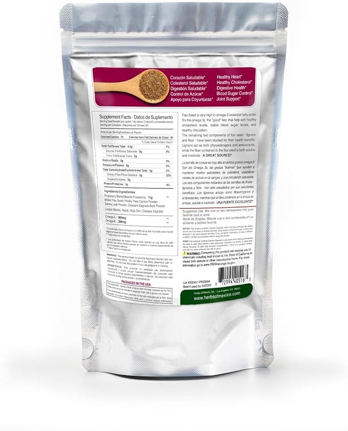 Linaza Plus Blend, Flax Seed, Cactus, Senna Leaf, Sacred Bark by Herbs of Mexico, Digestive Support. 16 oz