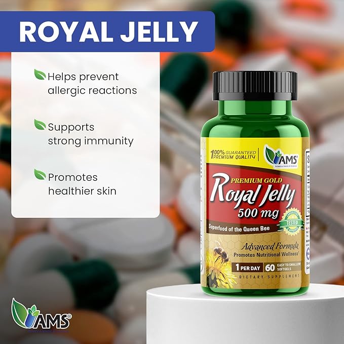 America Medic & Science Royal Jelly 500mg (60 softgels) | Superfood of The Queen Bee | Dietary Supplement for Women | Promotes Immunity and Fertility | Supports Skin, Liver, Heart, and Brain Health