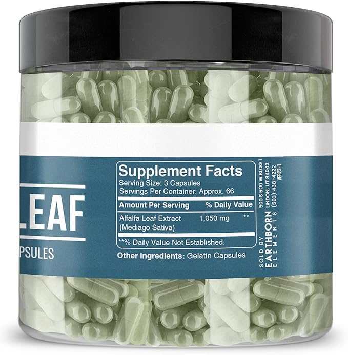 Earthborn Elements Alfalfa Leaf 200 Capsules, Pure & Undiluted, No Additives
