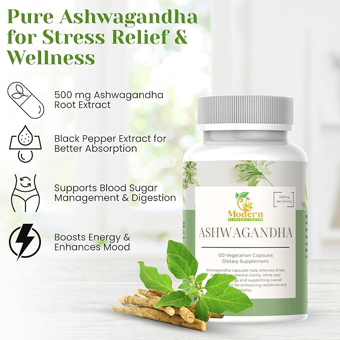 Organic Ashwagandha Capsules 3000mg – Maximum Strength Adaptogen for Stress Relief, Energy & Sleep – 120 Vegan Capsules – With Black Pepper for High Absorption – Non-GMO, GMP Certified