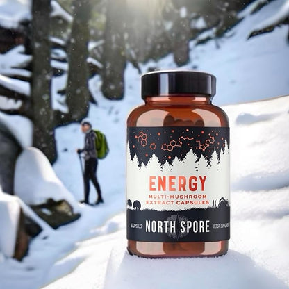 Organic ‘Energy’ Mushroom Supplement | Stamina & Endurance | 60 Day Supply | High Potency Blend | Cordyceps, Reishi, Turkey Tail | 100% Fruiting Body Extracts | Vegan, Non-GMO | Made in USA