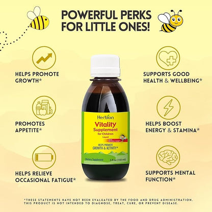 HERBION Naturals Vitality Supplement for Children, Promotes Growth and Appetite, Relieves Fatigue, Improves Mental & Physical Performance, for Kids 1 Year & Above, 10 Fl Oz (Pack of 2)