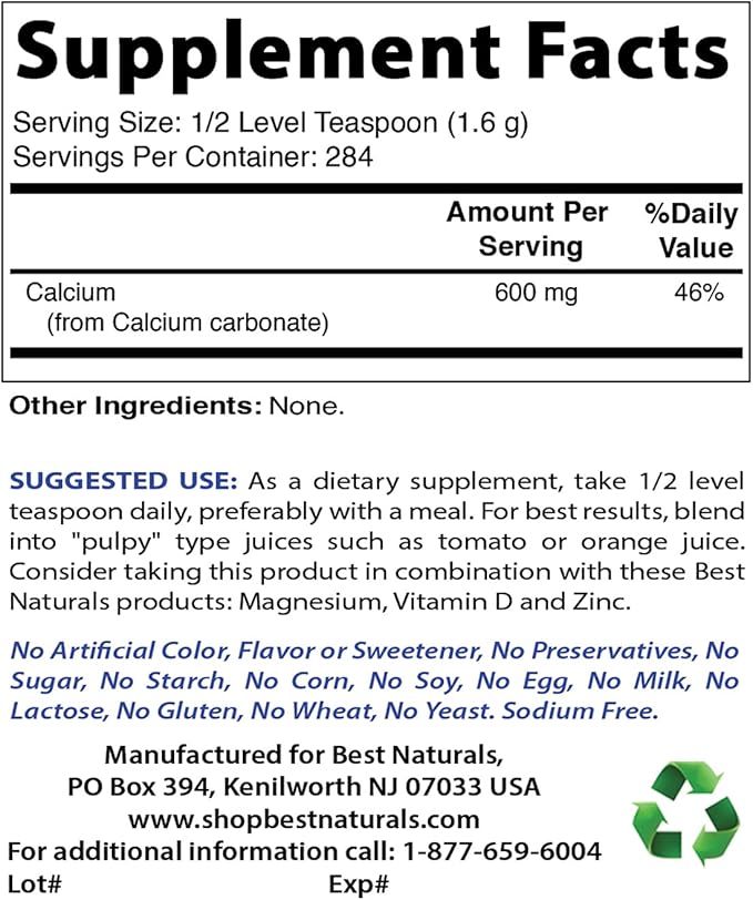 Calcium Carbonate Powder 1 Pound & Magnesium Glycinate 425 mg