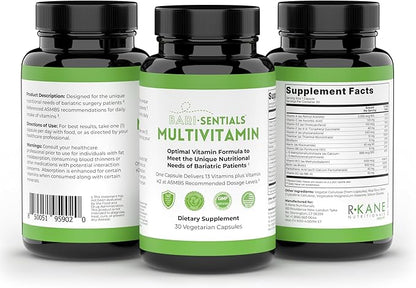 R-Kane Barisentials Bariatric Multivitamins Supplement- Post Bariatric Support for Gastric Bypass, Sleeve Gastroectomy, DS- Essential Daily Nutrition- 30 Vegetarian Capsules