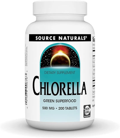 Source Naturals Chlorella 500 mg Green Superfood, Plant-Based B12-200 Tablets