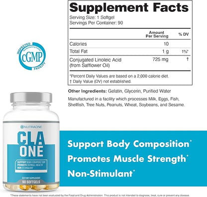 NutraOne CLAOne Supplement from Nutrition — Conjugated Linoleic Acid (CLA) Natural Supplement* (90 Capsules)