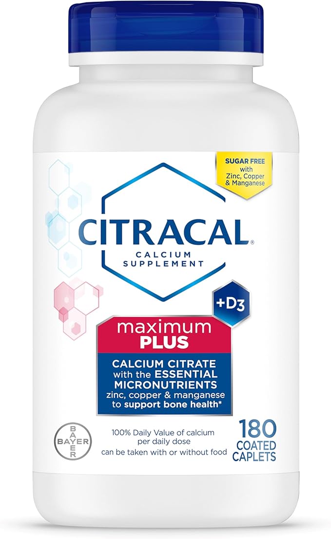 Citracal Maximum Plus, 650 mg Calcium Citrate, easily absorbed and highly soluble with 25 mcg (1000 IU) Vitamin D3, Bone Health Support, Calcium Supplement for Ages 12+, 180 Count