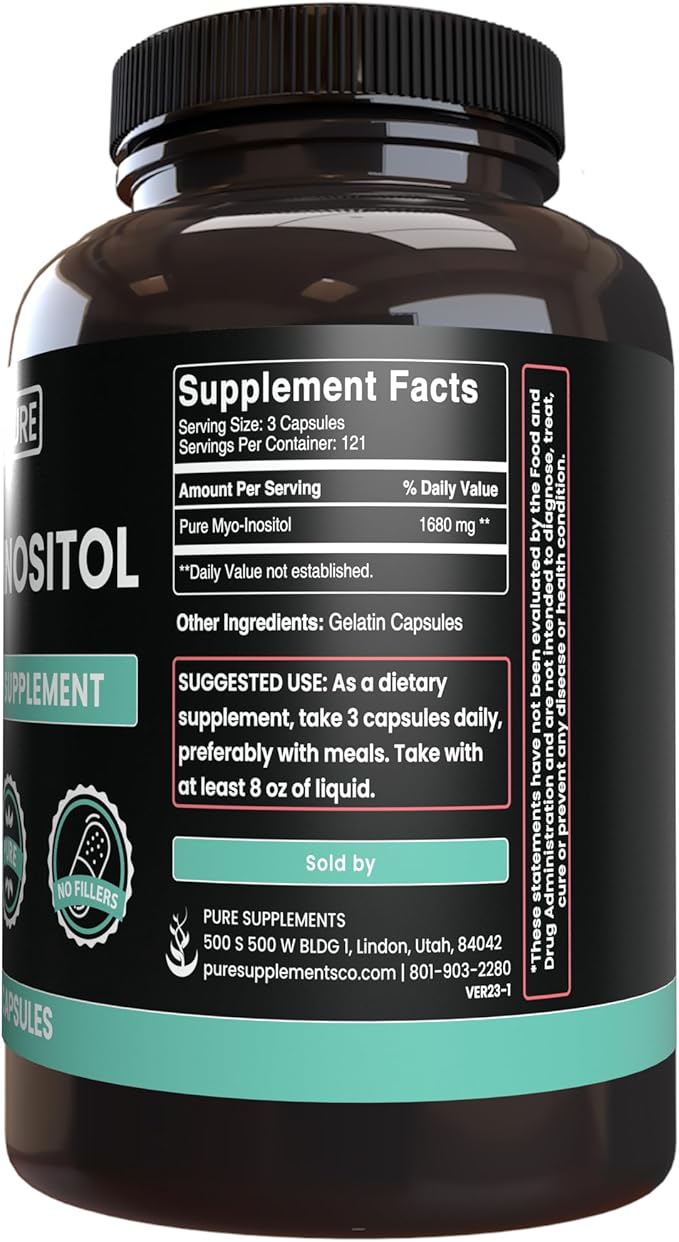 Myo-Inositol (365 Capsules) No Magnesium Or Rice Fillers, Always Pure, Lab Verified