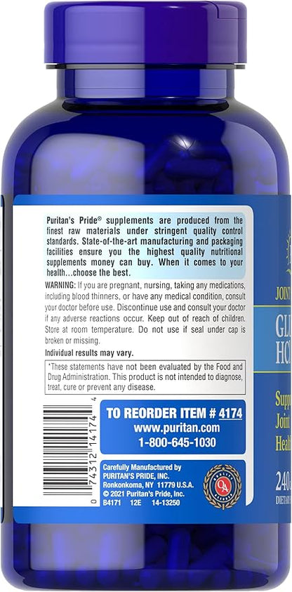 Puritan's Pride Joint Formula Glucosamine HCI for Men and Women 680mg, Dietary Supplement for Joint Health, 80 Day Supply, 240 Capsules