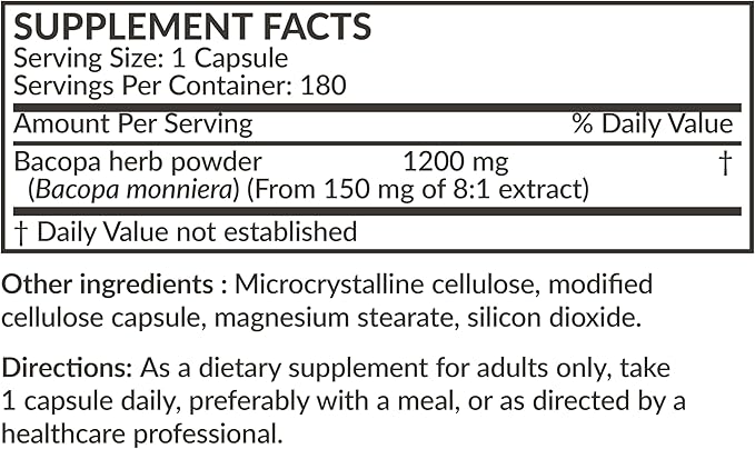 Futurebiotics Bacopa 1200 MG Supports Healthy Brain Function Non-GMO, 180 Vegetarian Capsules