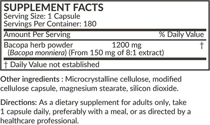 Futurebiotics Bacopa 1200 MG Supports Healthy Brain Function Non-GMO, 180 Vegetarian Capsules