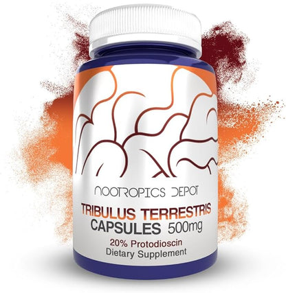 Nootropics Depot Tribulus Extract Capsules | 500mg | 20% Protodioscin | Tribulus terrestris | Fitness, Mood, & Vitality | 60 Count