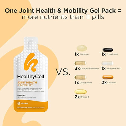 Healthycell Joint Health & Mobility Daily Liquid Supplement - Joint Support Supplement, Inflammation Response, Cartilage & Flexibility with Curcumin, Glucosamine & Chondroitin - 30 Gel Packs