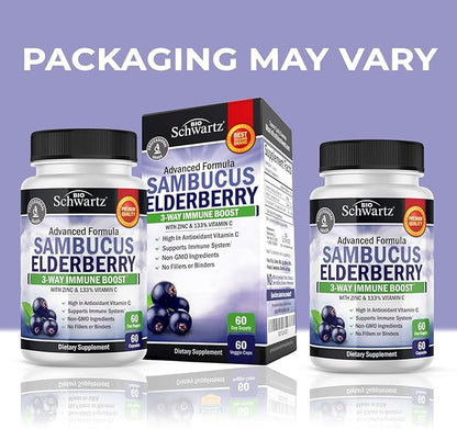 Elderberry with Zinc and Vitamin C for Adults - Immune Support Vitamins for Women and Men Natural Elderberries Black Sambucus Capsules - Immune Defense Multiminerals Supplement, Gluten-Free, 60 Ct