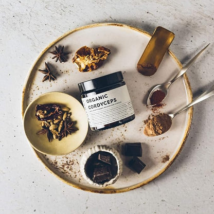 Erbology Organic Cordyceps Mushroom Powder 50 Servings - 48% Beta-glucans - Energy and Performance - Cordyceps Sinensis - Small Batch - Sustainably Grown in Europe - Vegan - Non-GMO - No Added Fillers