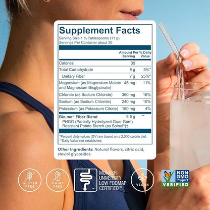 Daily Prebiotic Fiber Lemonade with Electrolytes - 7g Per Serving - Soluble Fiber Supplement Powder for Women & Men - Digestive Health, Gut Health & Hydration - Sugar Free - 30 Servings