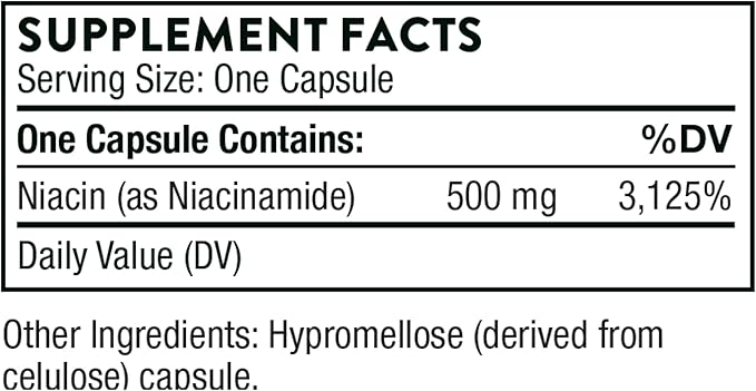 THORNE Niacinamide - 500mg Niacin - Non-Flushing Form of Vitamin B3 - Support Joint Health, Skin Health & Restful Sleep* - Gluten-Free - 180 Capsules