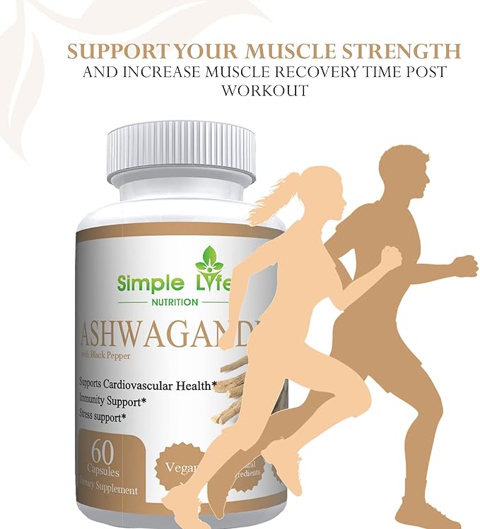 Organic Ashwagandha - Max Strength 1300MG Vegan Capsules - 100% Pure Non GMO Root Powder with Natural Black Pepper 60CT