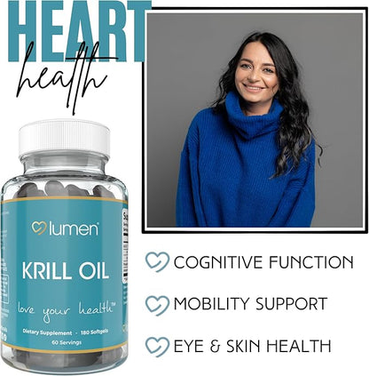 Krill Oil for Women – with EPA, DHA & Phospholipids – 180 Softgels – 60 Servings – Non-GMO, Gluten-Free, and Made for Daily Wellness Support (180 Count (Pack of 1))