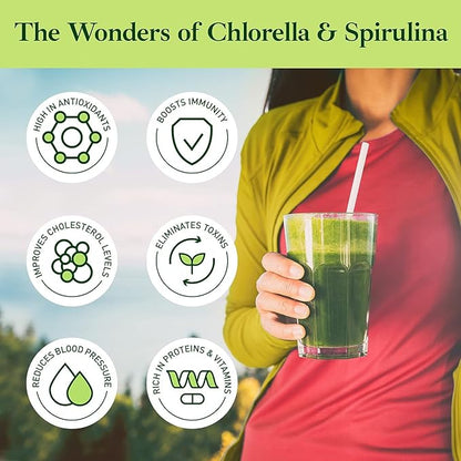 Good Natured Organic Spirulina and Chlorella Powder 50/50 Mix - 3 Month Supply - Vegan & Non-GMO Chlorella and Spirulina Powder