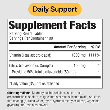 PureFormulas Supreme C with Bioflavonoids - 100 Tablets | 1000 mg Vitamin C, Citrus Bioflavonoids Complex, Rose HIPS | Immune Support & Antioxidant Boost | Allergen-Free