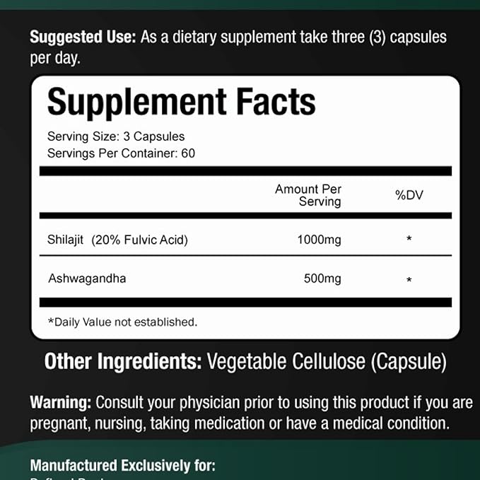 Shilajit Capsules 1000mg & Ashwagandha Supplements 500mg (180 Count) Pure Himalayan Shilajit - (20% Fulvic Acid Supplement) - Ashwagandha Capsules