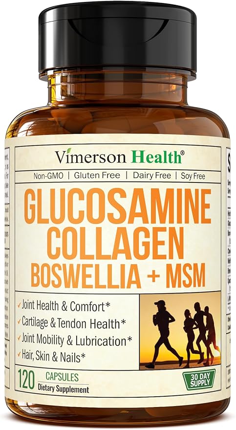 Glucosamine Chondroitin MSM with Collagen Powder. Joint Support Supplement. Bromelain, Quercetin, L-Methionine & Boswellia Extract capsules. Joint Supplement + Hair Skin and Nails Vitamins. 120 caps