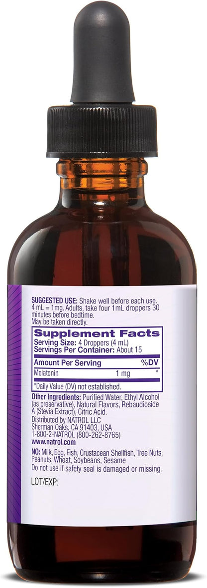 Natrol Liquid Melatonin 1mg, Berry-Flavored Dietary Supplement for Restful Sleep, 2 Fl Oz, 15 Servings