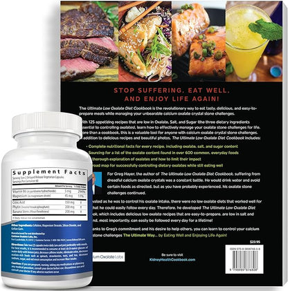 Kidney COP Calcium Oxalate Protector 120 Capsules, Patented Kidney Support for Calcium Oxalate Crystals, Stop Recurrence (Starter Pack - 1 Btl (120 Caps) and 1 Ultimate Low Oxalate Diet Cookbook)