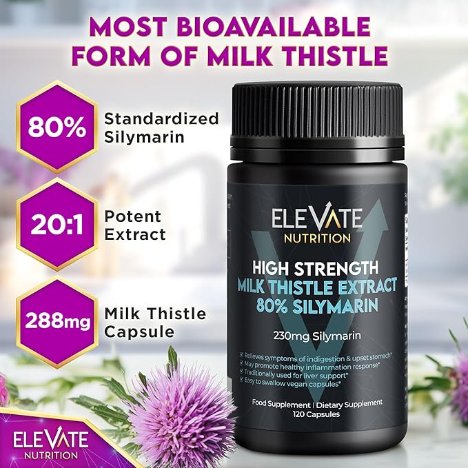 Milk Thistle - 288 mg, 80% Silymarin Extract - 120 Vegan Capsules - Dietary Health Supplement May Support Liver Wellness & Digestive Comfort