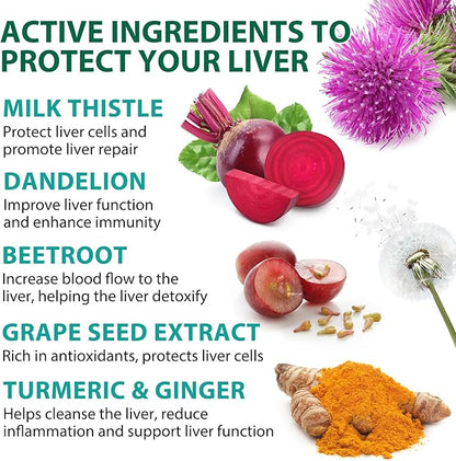 Liver Cleanse Detox and Repair- High Strength Herbal Liver Support Supplement with Milk Thistle Dandelion Root & Vitamins,Ginger and More,60 Vegetarian Capsules for Liver Health