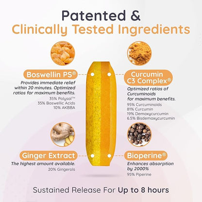 Joint Support Supplement, Potent Blend of Turmeric Curcumin with Black Pepper, Boswellia Extract & Ginger, Fast-Acting Joint Supplement, 8-Hour Sustained Release, 120 Caplets - Sanjevani