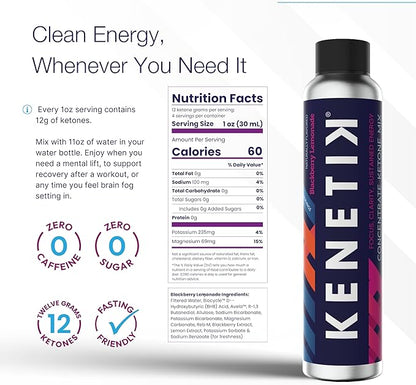Kenetik Ketone Drink Mix, Exogenous Ketones Blend, Keto, Caffeine & Sugar Free, Vegan Nootropics Brain Supplement for Memory and Focus, D-BHB Ketones - Pineapple Passionfruit, 3PK (12 Servings)
