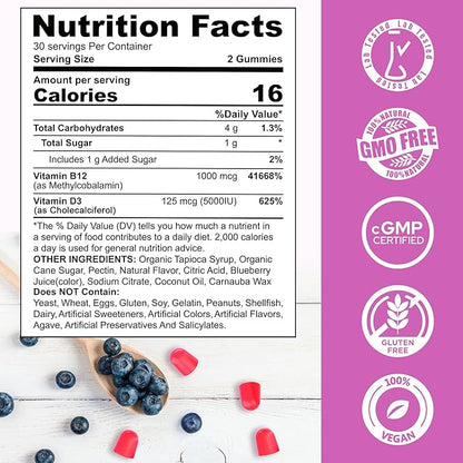 NEVISS Melatonin + Vitamin D3 & B12 Gummies, Vegan, 2+2=4 Pack