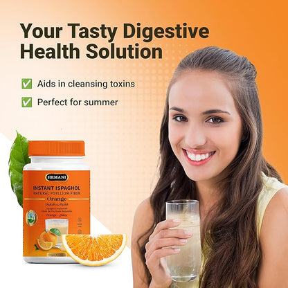 Hemani Instant Psyllium Husk Ispaghol 100g | Orange Flavored On-The-Go Fiber Supplement | Supports Digestive Health | Add to Water for a Refreshing Drink