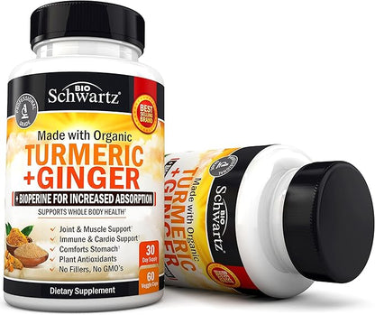 Organic Turmeric Curcumin and Ginger Supplement (1 Month Supply) Plus 65 Billion CFU Daily Probiotic Supplement (1 Month Supply)