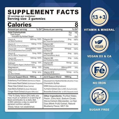 Sugar Free Methylated Multivitamin Gummies for Men & Women 50 Plus | with Glucosamine Chondroitin MSM | Multi Vitamin D3 K2 & B Complex, A C E | Chewable Gummy Vitamins for Adults Seniors, 120 Cts