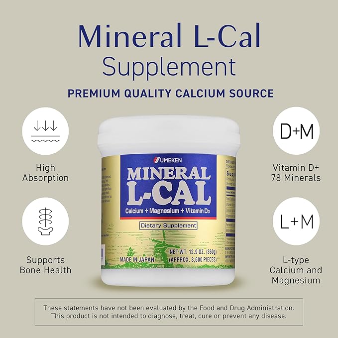 Mineral L-Cal, Calcium with Vitamin D3 In Ball Format, Enriched with Magnesium and Minerals, Water Soluble and Fast Absorbing, Calcium Magnesium D3 Supplement, 3,600 Balls & 360g per Bottle, Pack of 1