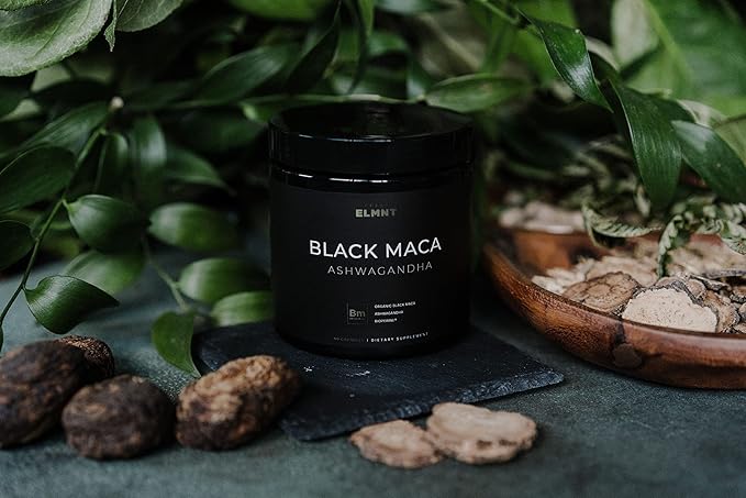 ELMNT 40,000mg 40x Strength Organic Black Maca Root + Ashwagandha - #1 Highest Potency Black Maca Root Capsules for Men Supplement 100% Pure Maca Peruana 40:1 Extract Maca Powder Pills Male Booster