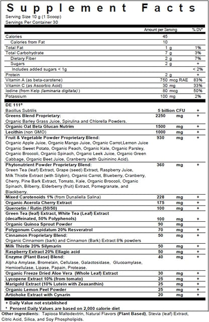 Biopharma Scientific Nanogreens+Probiotic: Greens Superfood Fruit & Vegetable Powder Smoothie Mix & 5 Billion Probiotics for Digestive Health with Spirulina, Chlorella, Strawberry Flavor, 30 Servings
