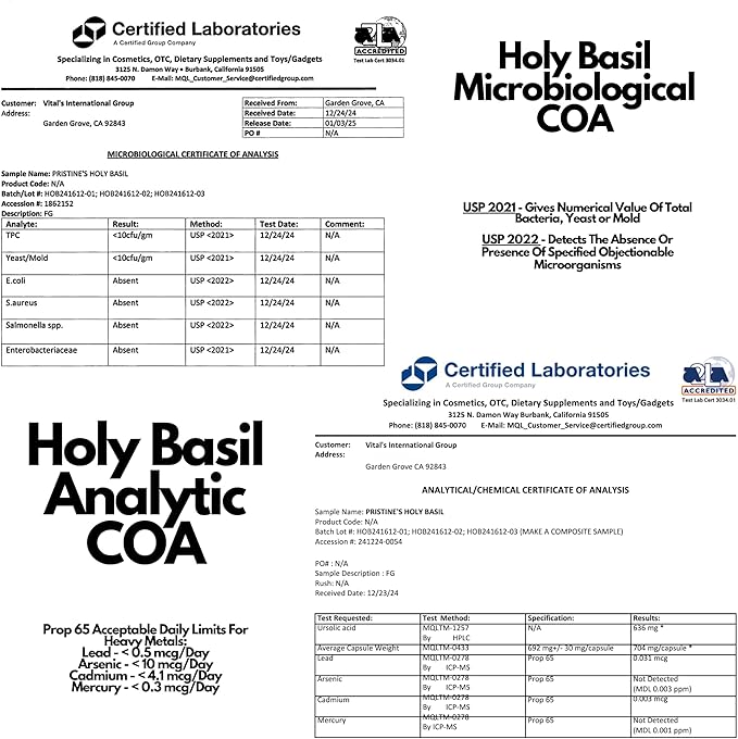 PRISTINE'S Holy Basil (Tulsi) 500 mg Relaxation & Immunity Support Adaptogen Supplement - 60 Day Supply - Holy Basil Leaf Capsules - Vegan - Non-GMO - Gluten Free Supplements