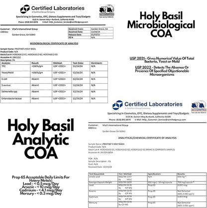 PRISTINE'S Holy Basil (Tulsi) 500 mg Relaxation & Immunity Support Adaptogen Supplement - 60 Day Supply - Holy Basil Leaf Capsules - Vegan - Non-GMO - Gluten Free Supplements