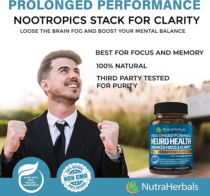 Brain Booster Supplement -90 Day Supply- Nootropics Mental Clarity, Memory & Focus. Scientifically Formulated for Prolonged Performance - DMAE, Bacopa Monnieri, Rhodiola Rosea.