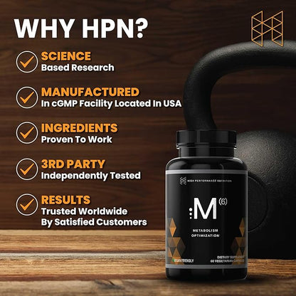 High Performance Nutrition Metabolism Booster, HPN M(6) Fat Burner, Natural Weight Loss Supplement, Support Lean Muscle, Increase Energy, Vegan Friendly, Clinically Tested, 60 Capsules