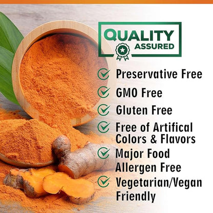 Turmeric Curcumin Supplement 1950mg with Organic Turmeric & Ginger, 95% Curcuminoids, BioPerine Black Pepper for Best Absorption, Nature's Vegan Joint Support, Non-GMO, Bottled in USA - 180 Capsules