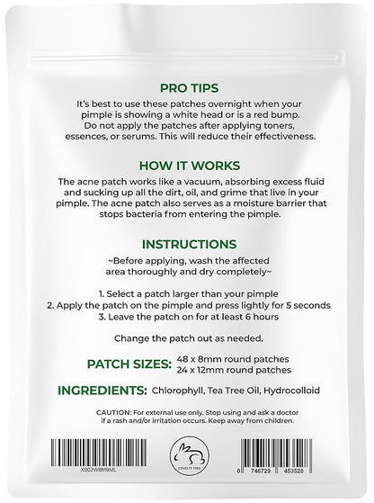 NEW- Chlorophyll, Tea Tree Oil and Hydrocolloid Acne 72 Patches by Medical Miracles. Face Healing Patch Treatment for Absorbing Zits, Pimples, Cystic Spots, Blemishes