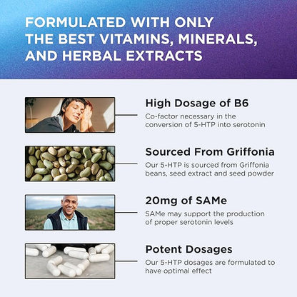 DR. EMIL NUTRITION 200 MG 5-HTP Plus with SAM-e to Maintain Normal Healthy Sleep and Create a Sense of Wellbeing - 5HTP Supplement with Vitamin B6-60 Vegan Capsules, 30 Servings