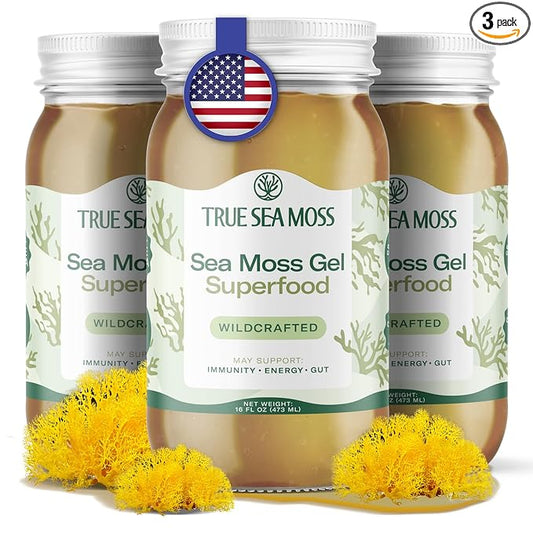 TrueSeaMoss Wildcrafted Irish Sea Moss Gel - Made with Dried Seaweed - Seamoss, Vegan-Friendly, Antioxidant Supports Digestion - Made in USA (Original, Pack of 3)
