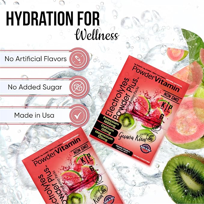 Electrolytes Powder Plus, Keto, Guava Kiwi, Sugar Free, Pink Himalayan Salt, 1000mg Potassium, 120mg Calcium, 120mg Magnesium, Non-GMO, Zero Calories, (16 Hydration Packets)